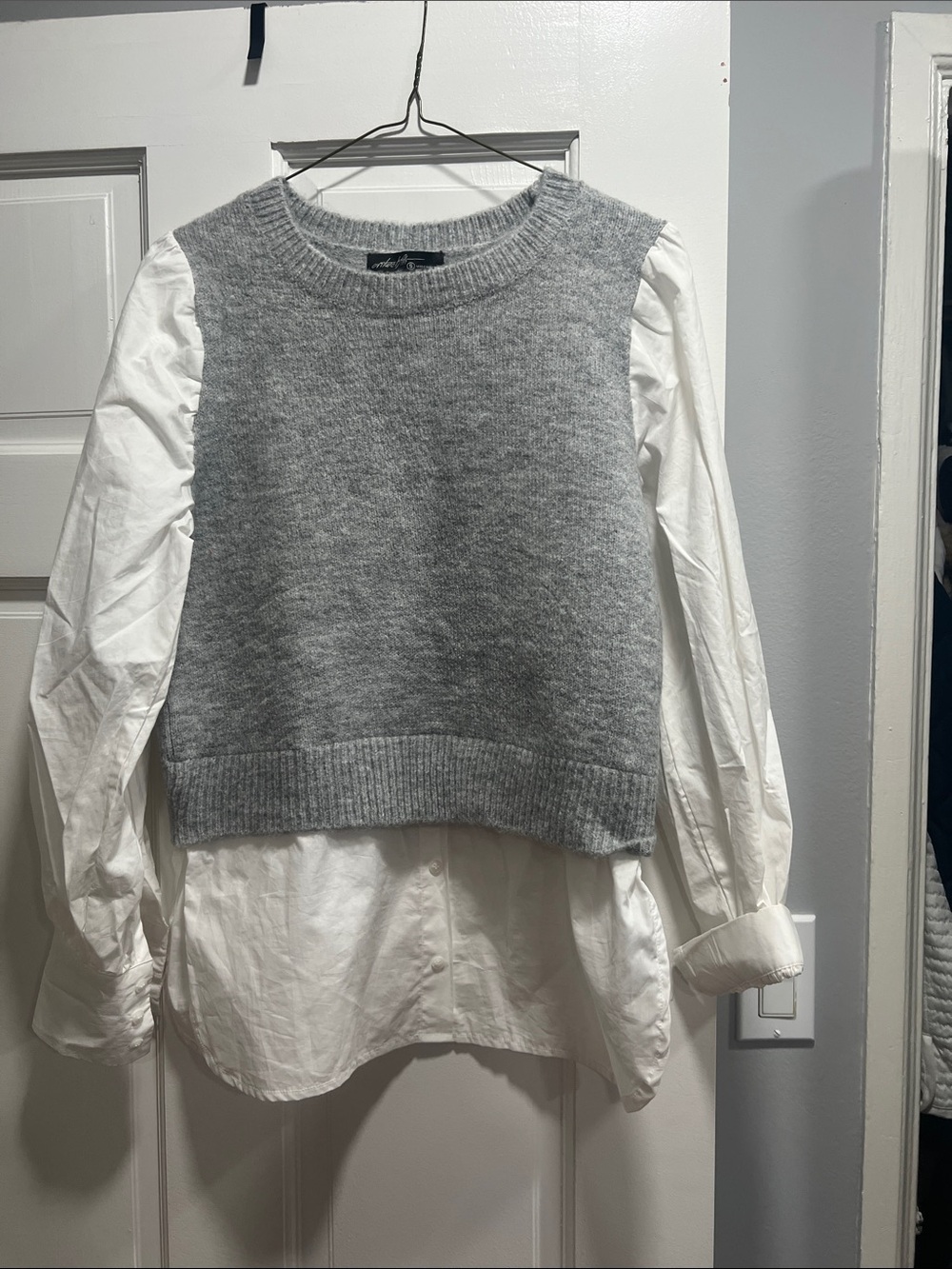 Unbranded Gray Knit Sleeveless Sweater Vest with White Shirt Layer